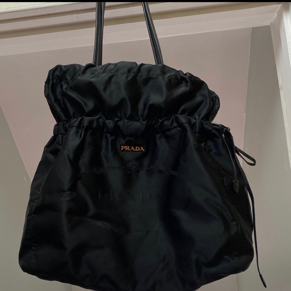 Authentic Black Prada Bag With Draw String. One D… - image 1
